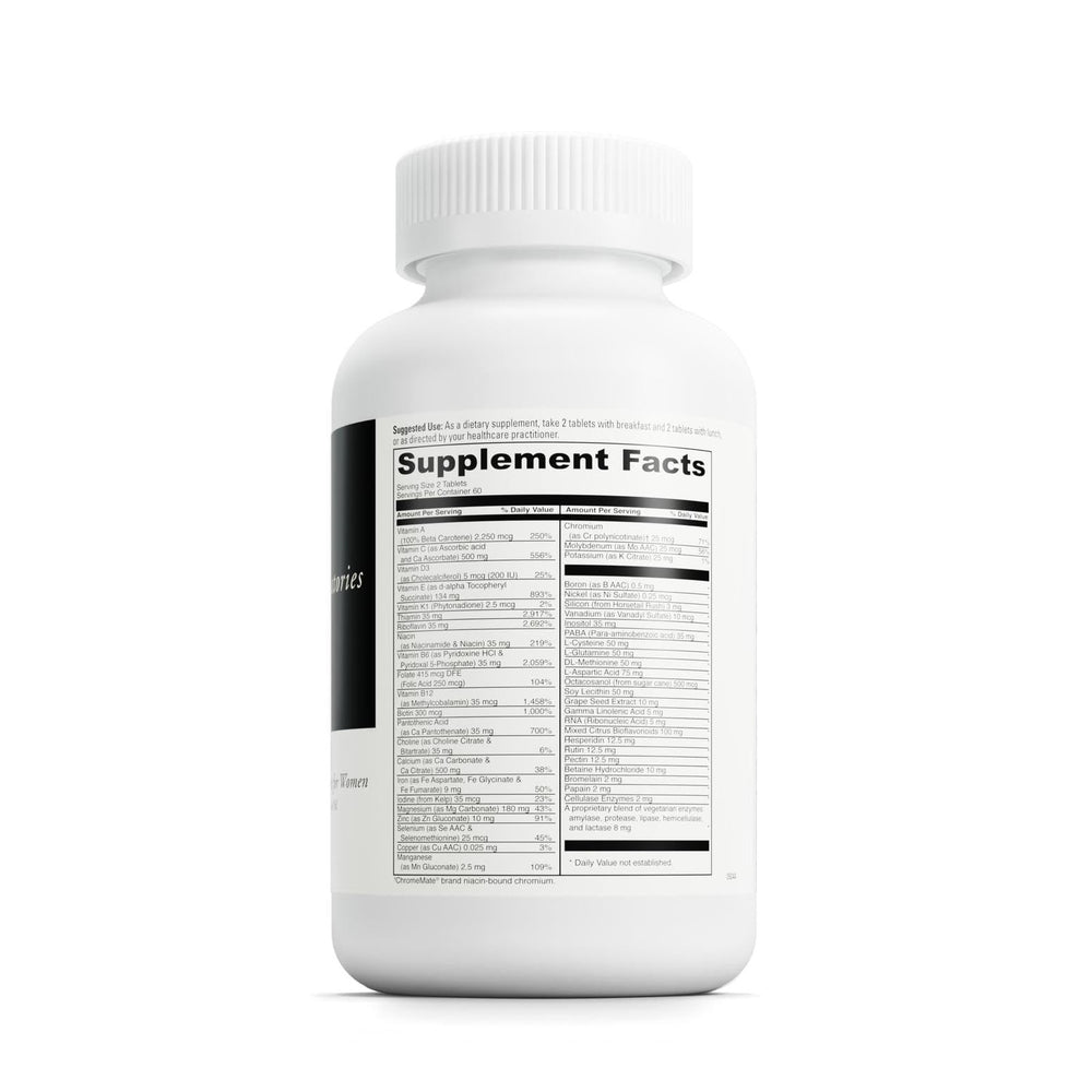 DaVinci Spectra Woman bottle closeup highlights calcium, iron, and biotin ingredients.