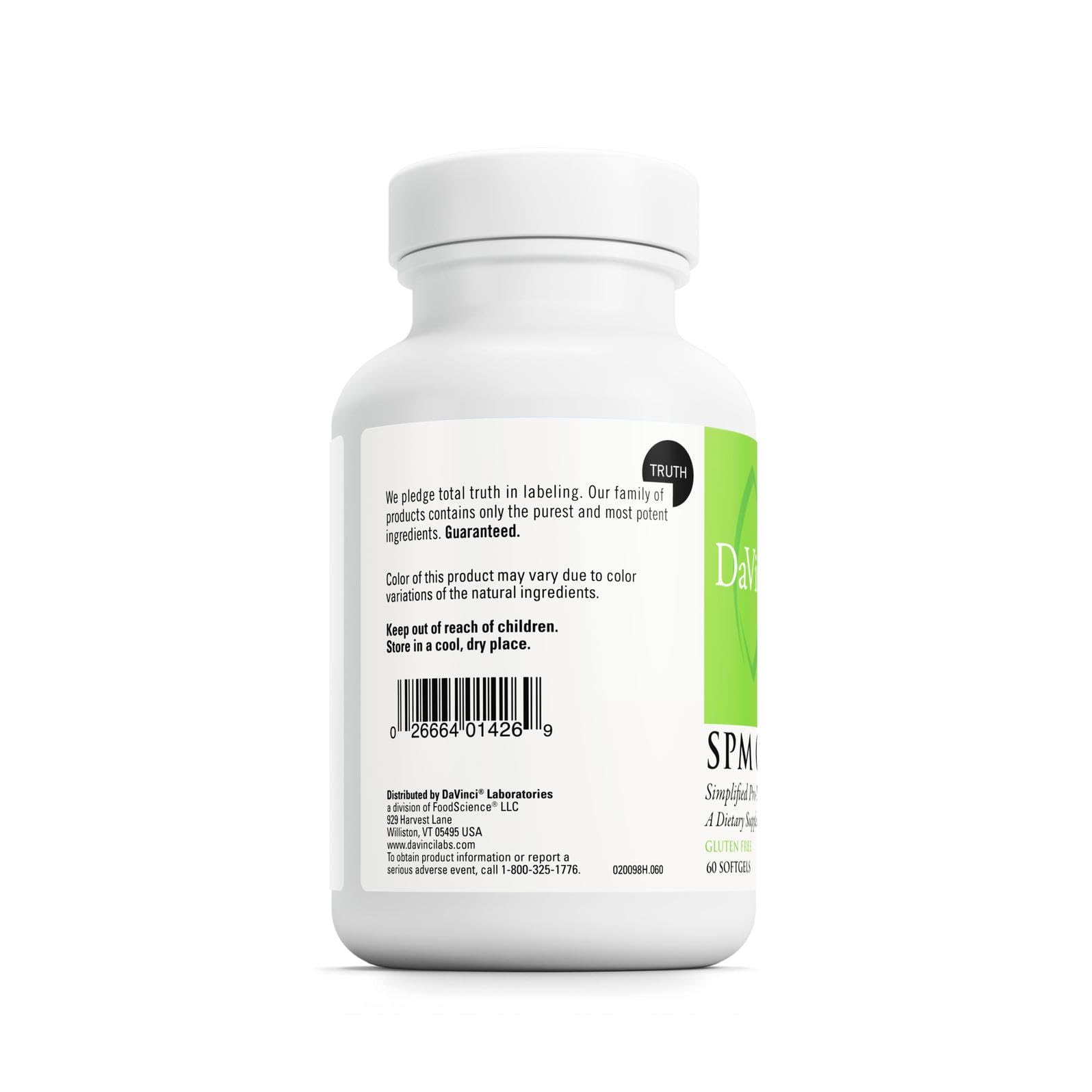 DaVinci SPM Complete softgels close-up emphasizing easy-to-swallow capsules