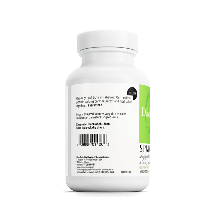 DaVinci SPM Complete softgels close-up emphasizing easy-to-swallow capsules