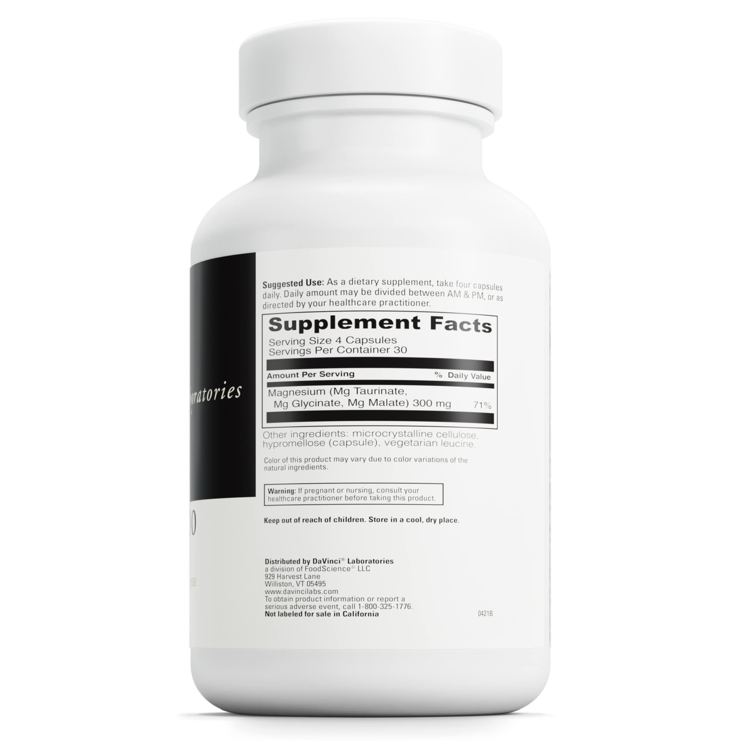 Closeup of DAVINCI Tri-Mag 300 capsules for daily magnesium support