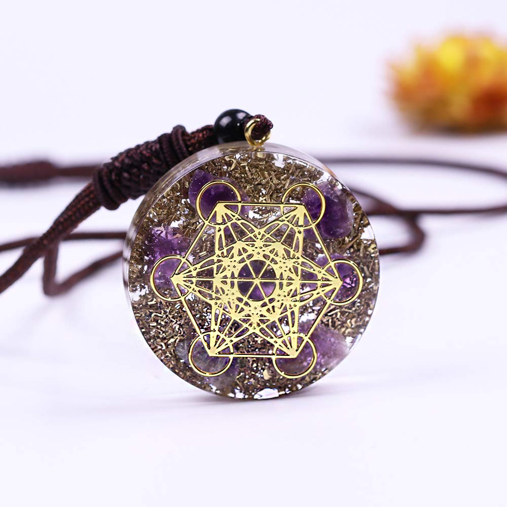 Day Day Up pendant showing amethysts on the cube to attract positive energy.