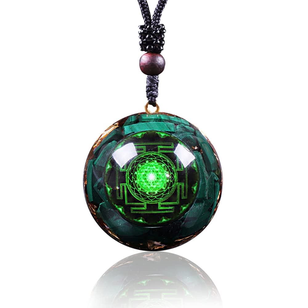 Day Day Up orgonite pendant with malachite glow for protective energy.