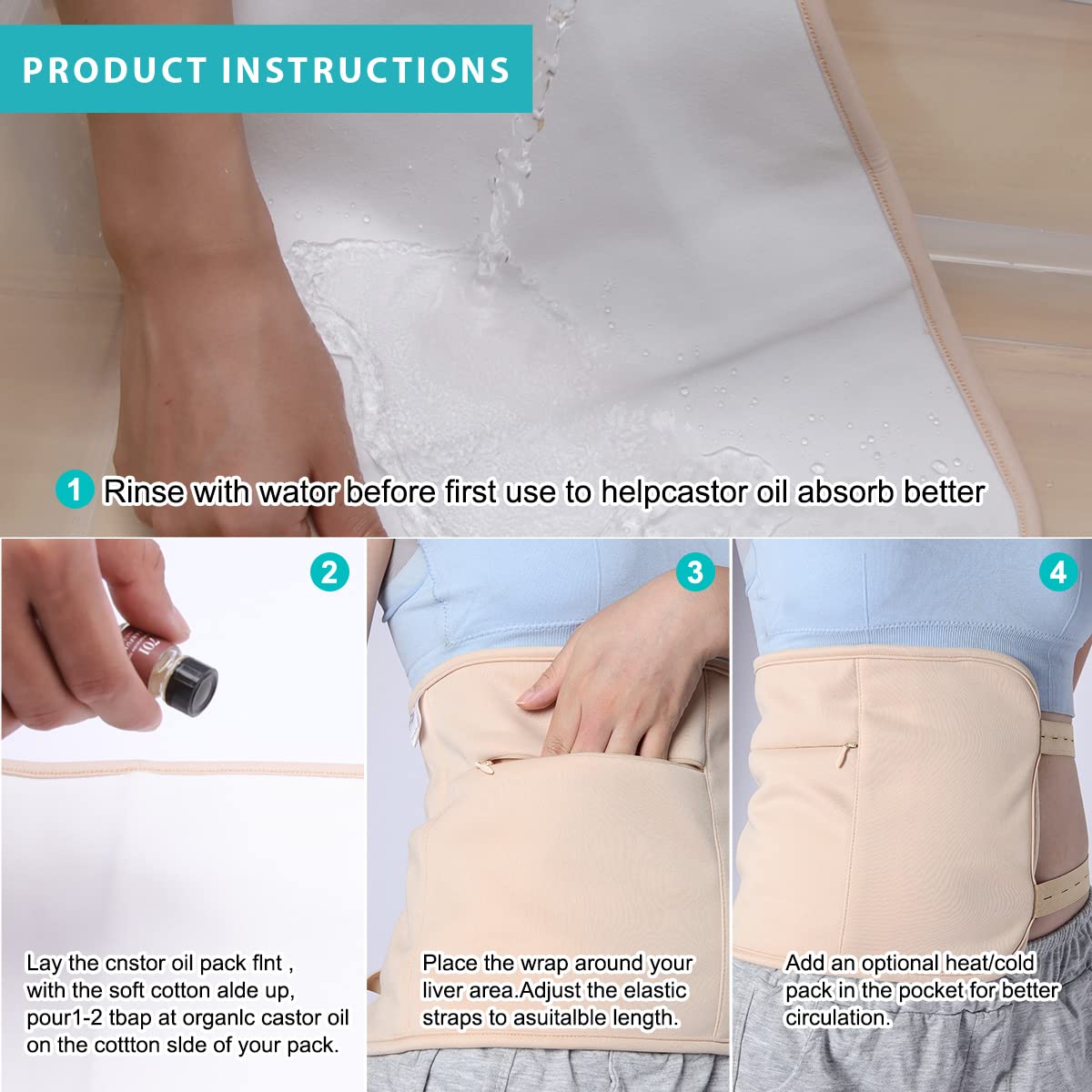 DazzyD Castor Oil Pack Wrap complete 2-item kit for two areas at once
