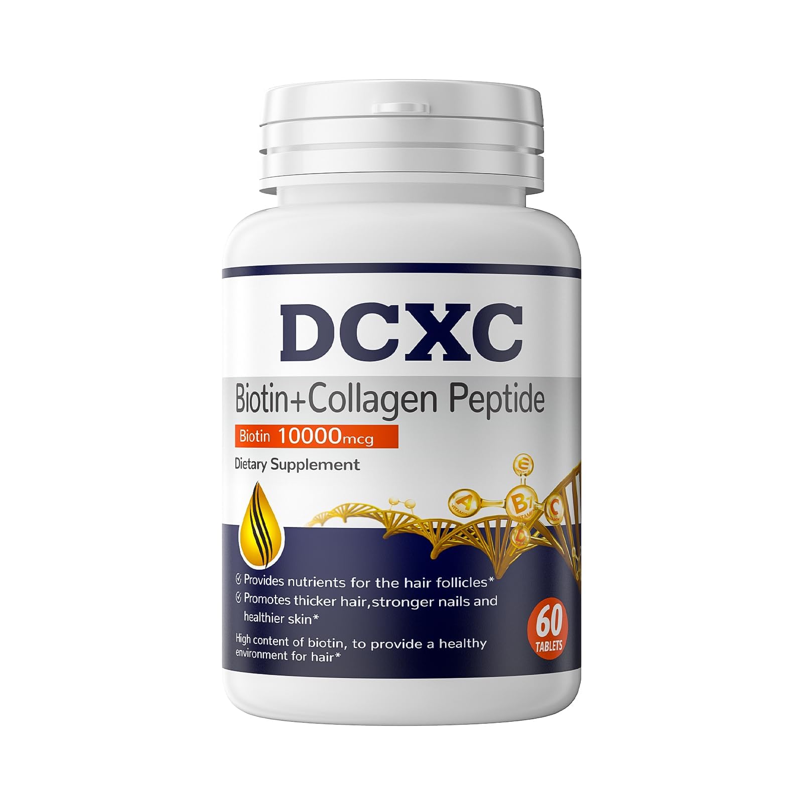 DCXC Biotin Collagen bottle on a dresser, suggesting a wellness moment.