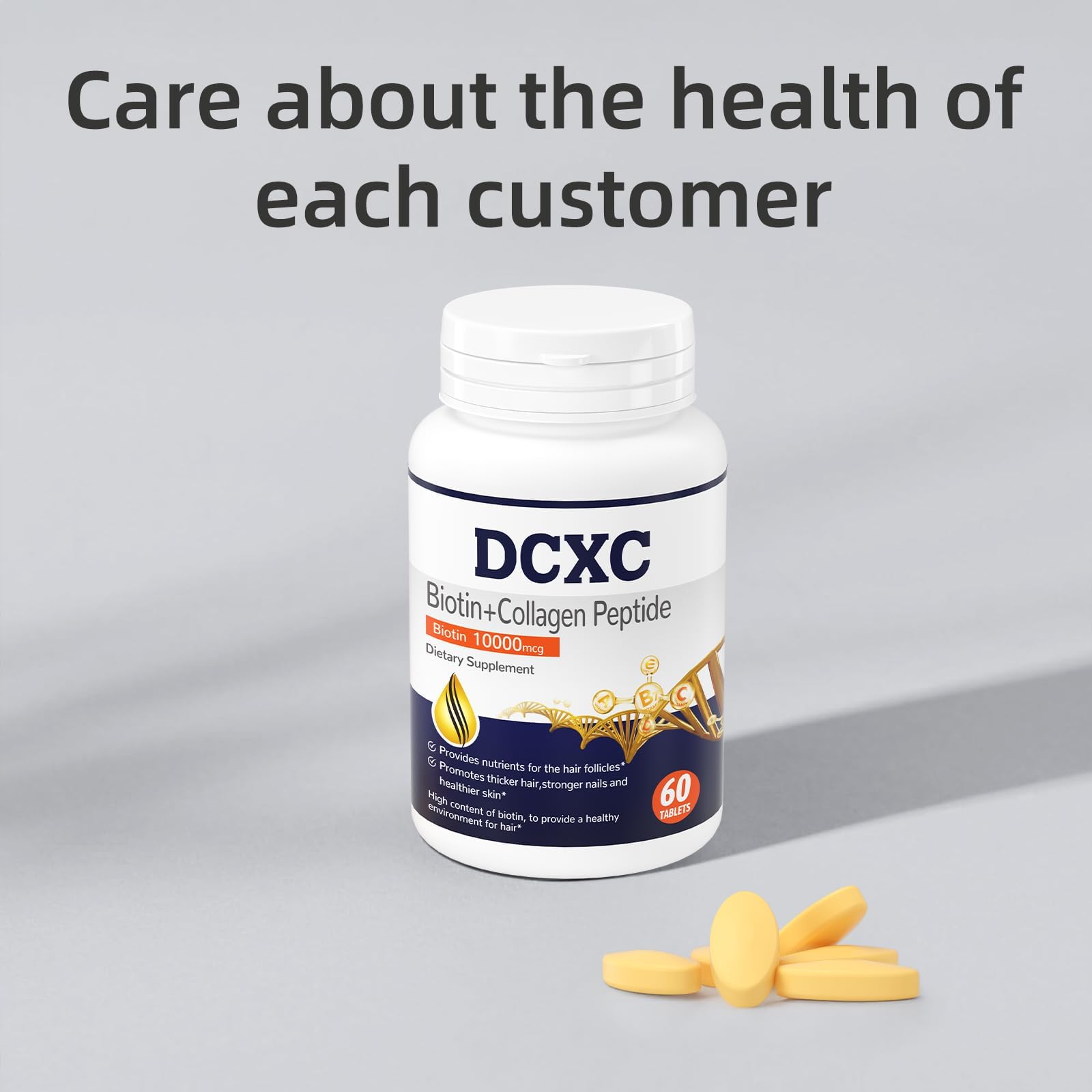 DCXC Biotin Collagen bottle on vanity as part of daily routine.