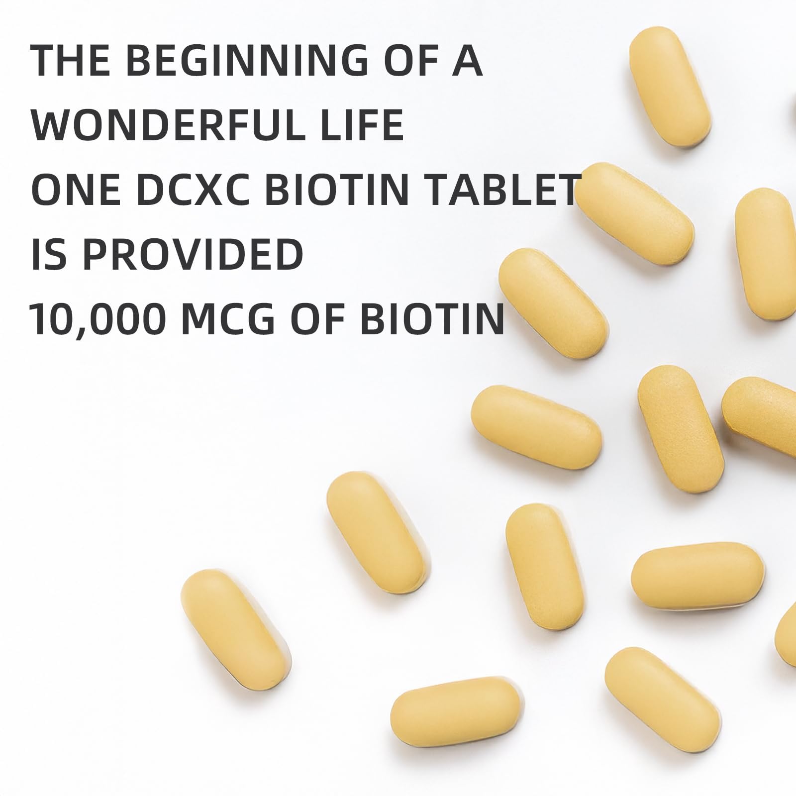 DCXC Biotin Collagen bottle side label shows serving size and ingredients.