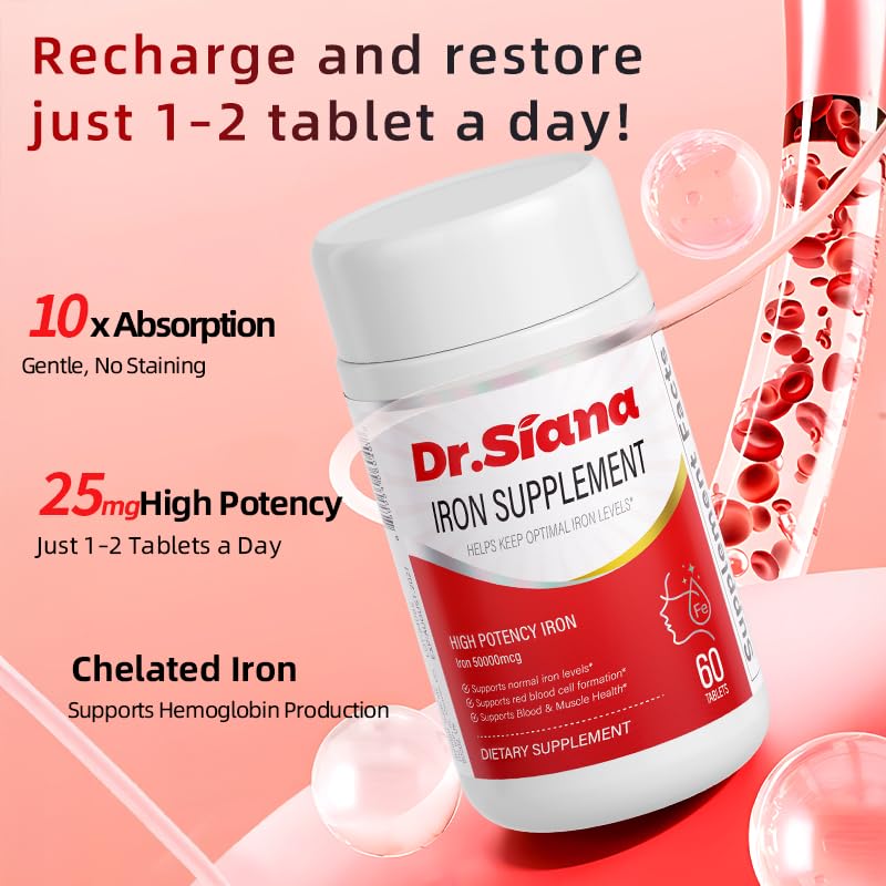DCXC Dr.Siana Iron vegan formula image communicates gluten-free, plant-based iron support.