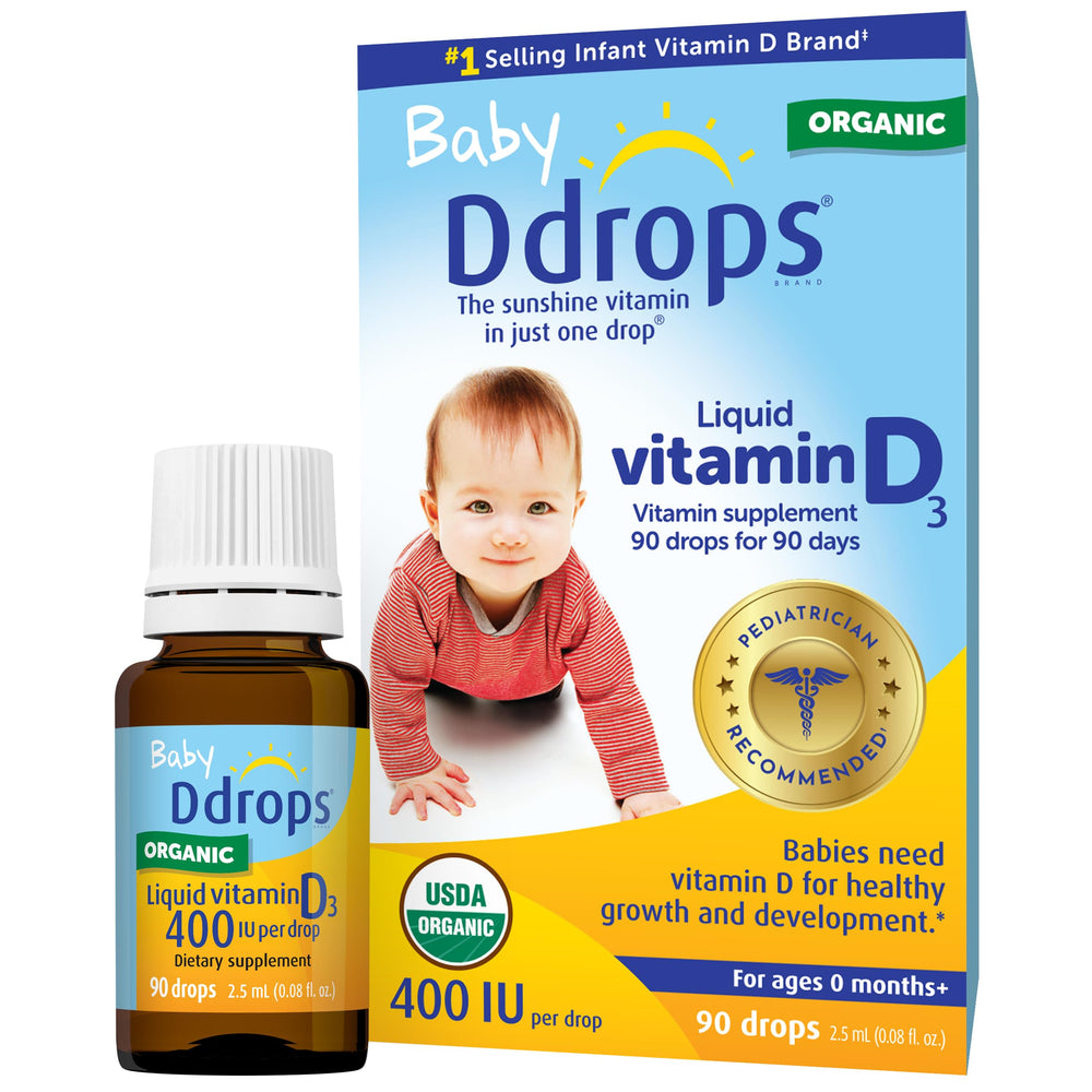 Ddrops Baby 400 IU bottle drops ready for easy daily vitamin D use