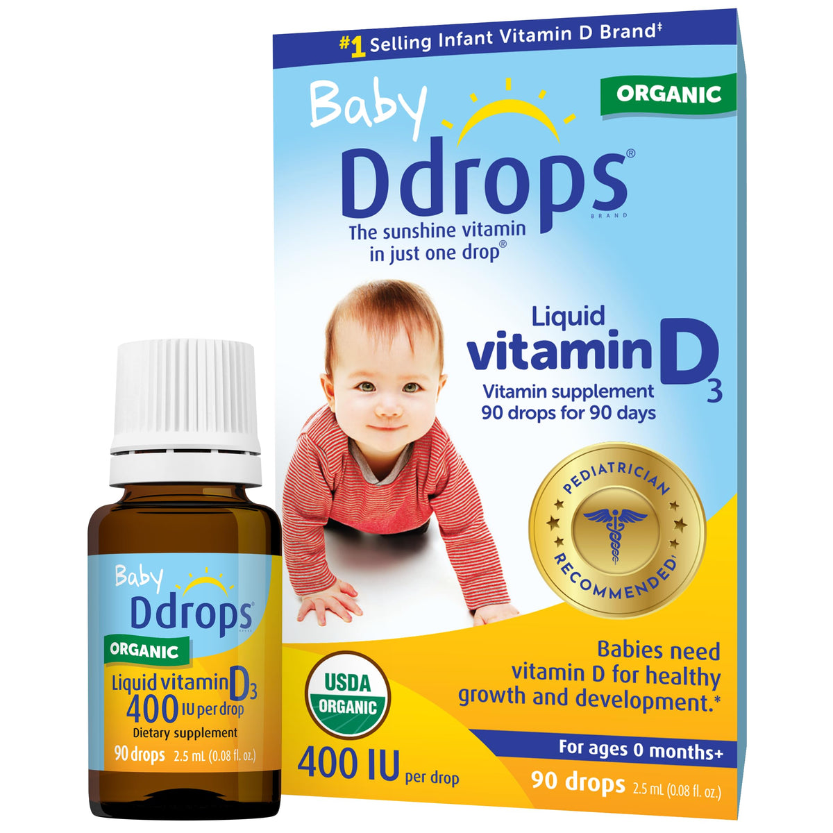 Ddrops Baby 400 IU bottle drops ready for easy daily vitamin D use