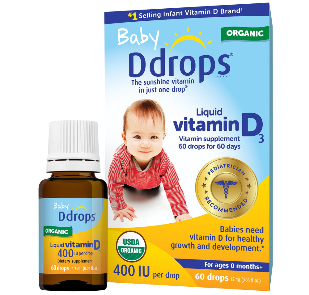 Ddrops Baby 400 IU vitamin D drops bottle for daily infant support.