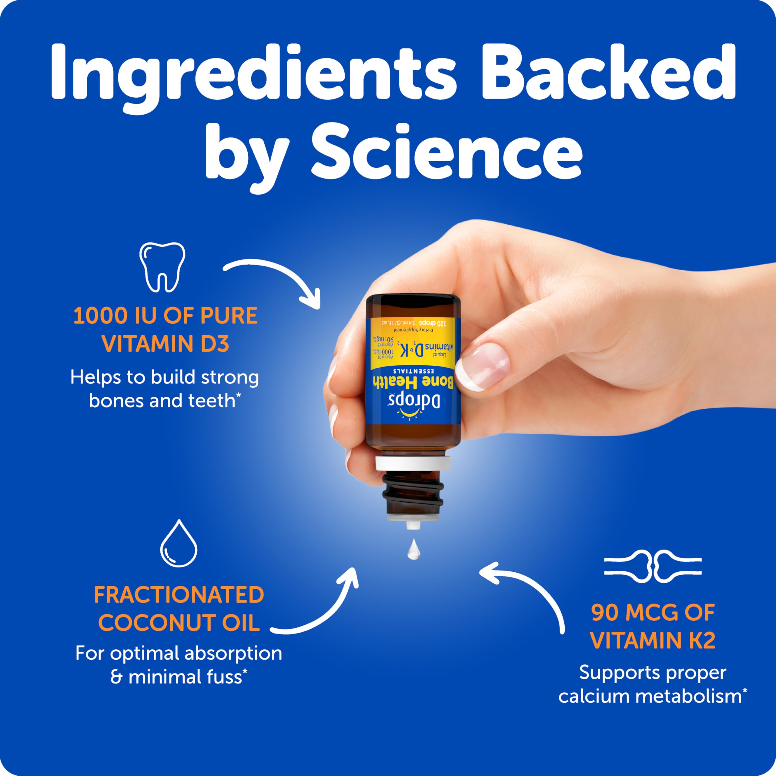 Ddrops bottle with measurement marks for precise daily dosing.