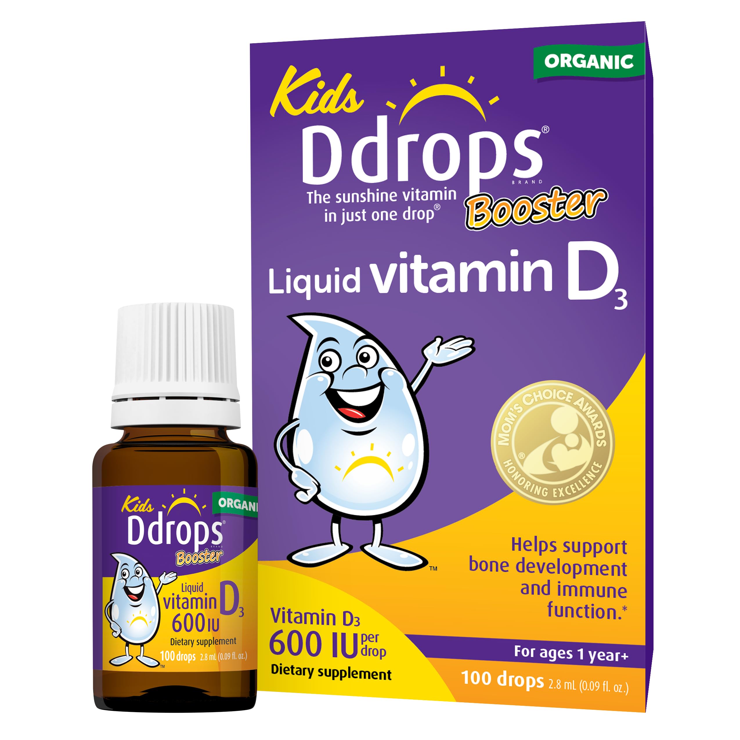 Ddrops Kids Booster: gota única para dosis diaria sin sabor.