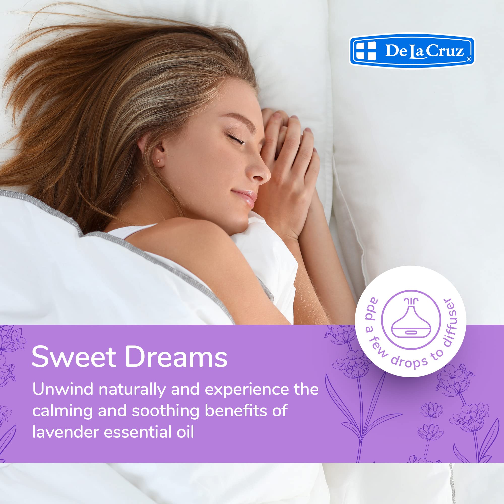 De La Cruz lavender oil label highlights steam-distilled purity