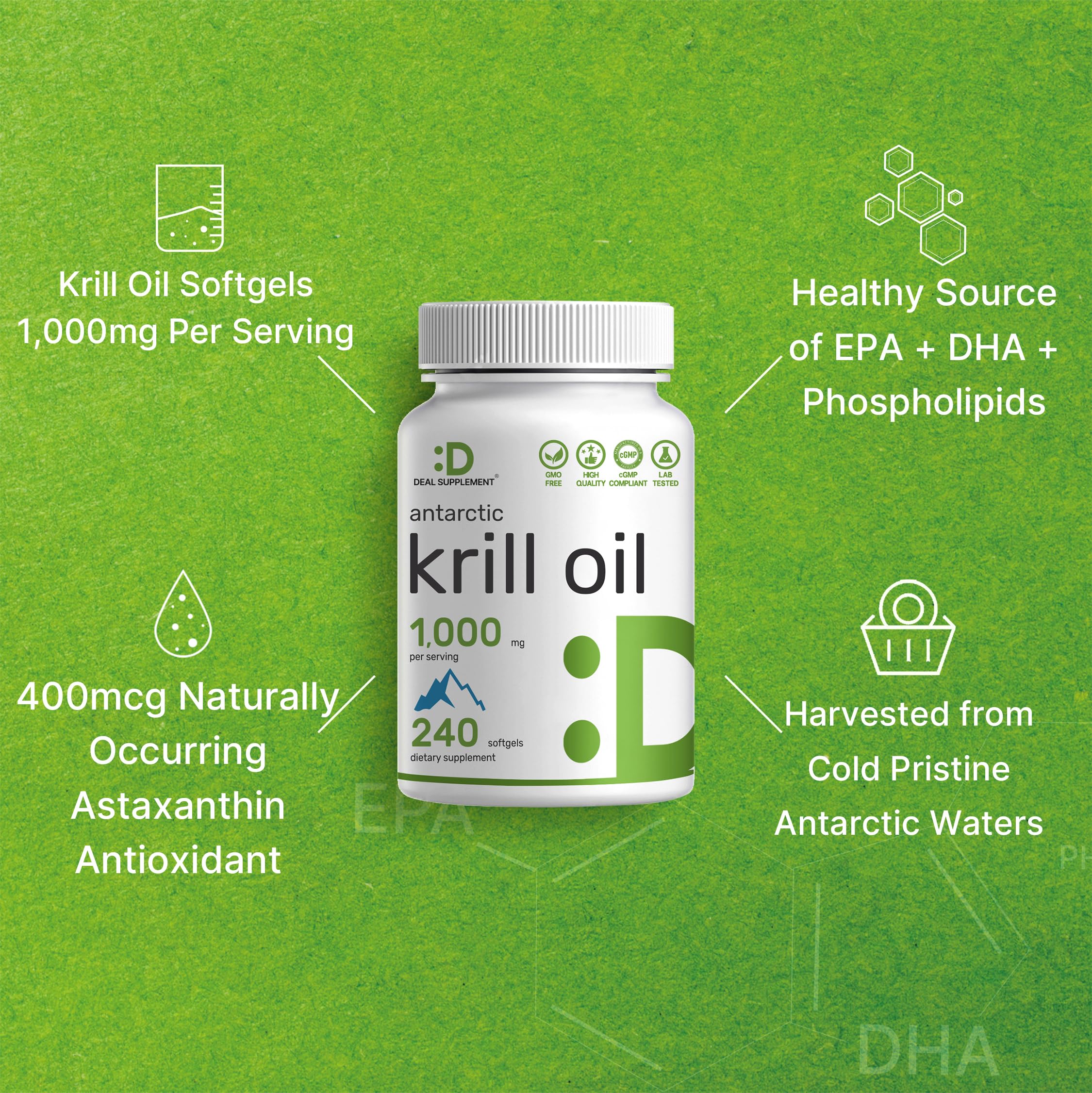 Deal Supplement Antarctic Krill Oil packaging emphasizes mercury-free formula