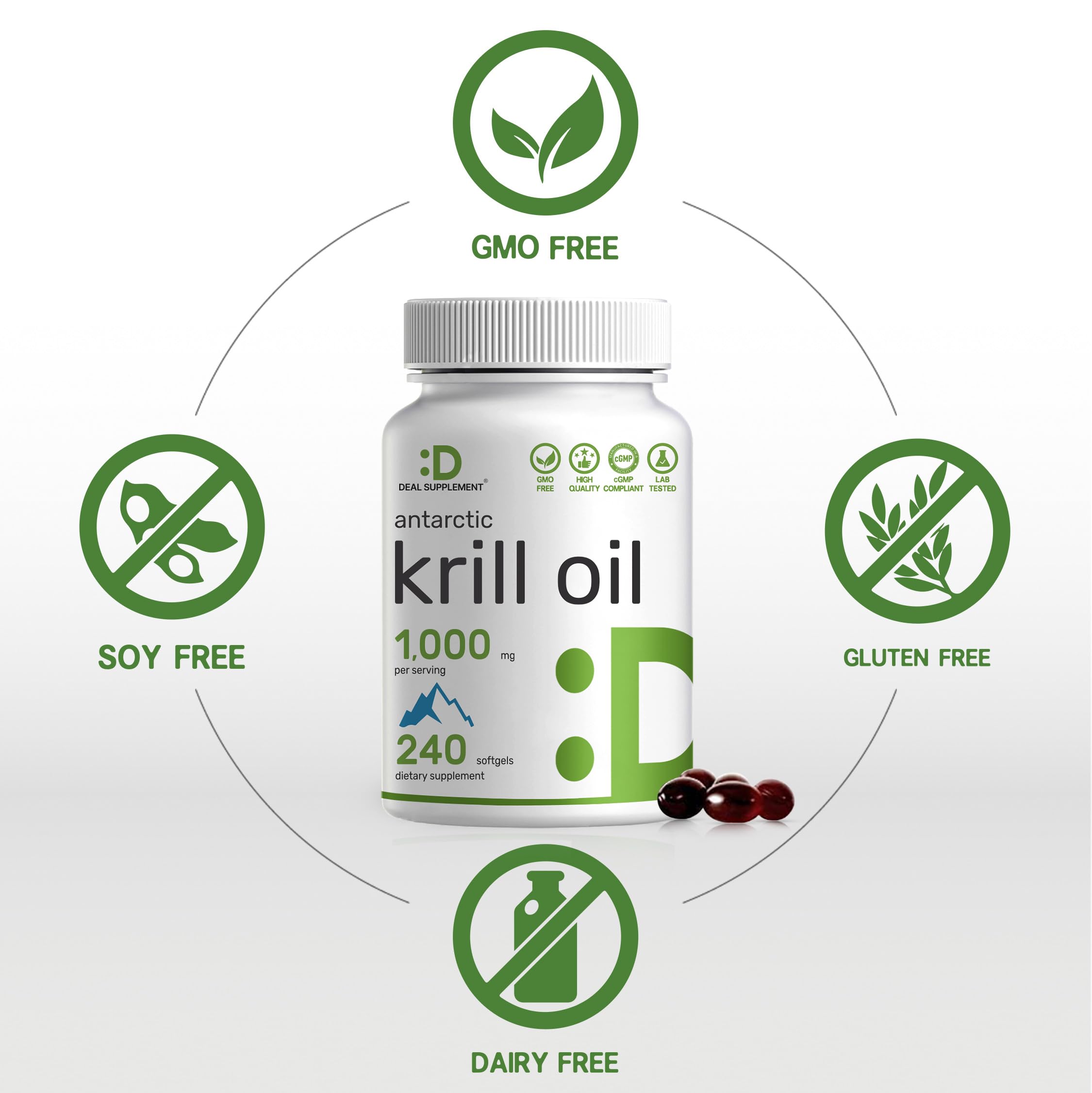 Deal Supplement Antarctic Krill Oil bottle close-up notes no fishy taste
