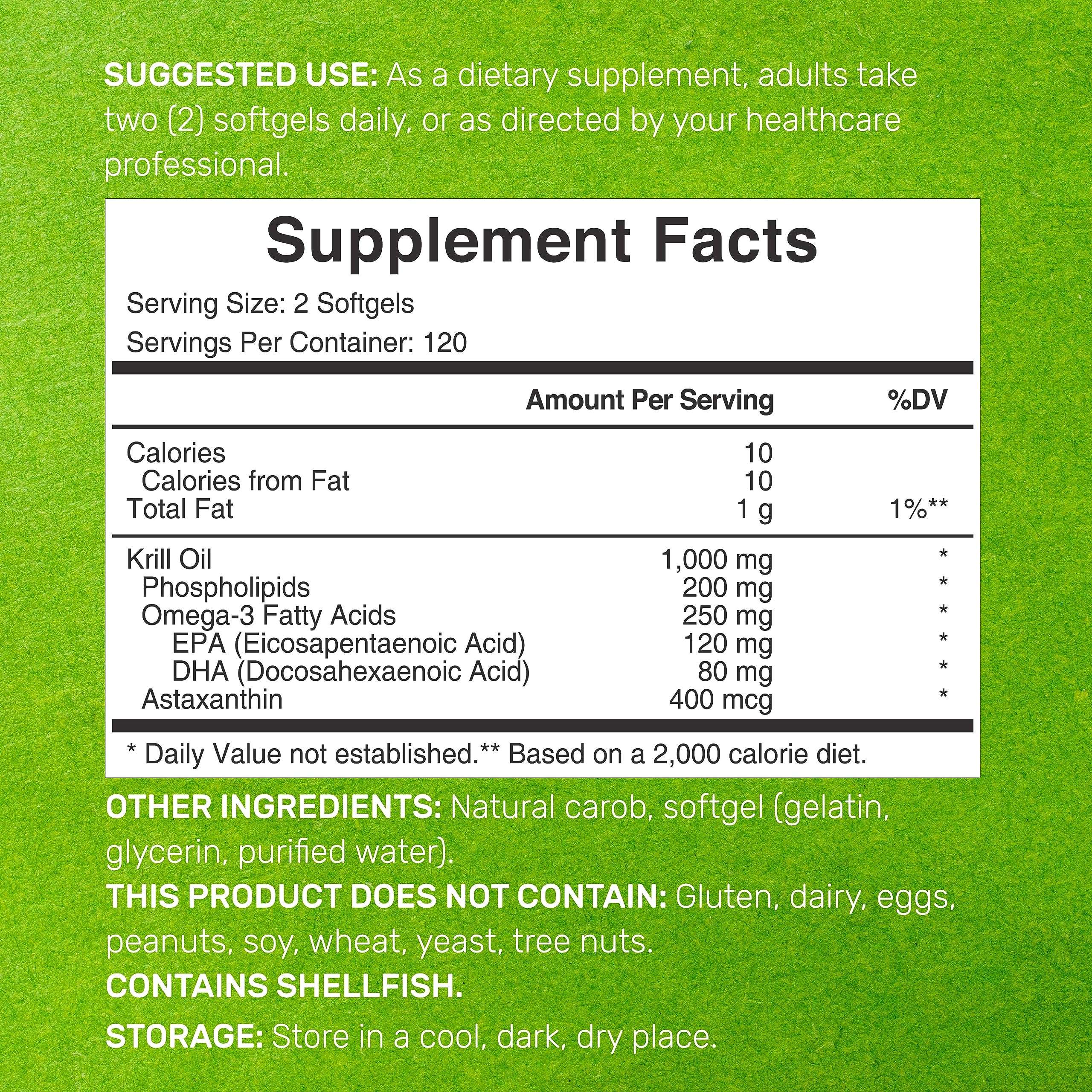 Deal Supplement Antarctic Krill Oil label highlights 200mg phospholipids for enhanced absorption