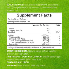 Deal Supplement Antarctic Krill Oil label highlights 200mg phospholipids for enhanced absorption