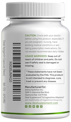 DEAL SUPPLEMENT apigenin capsules closeup highlighting 50 mg per capsule.