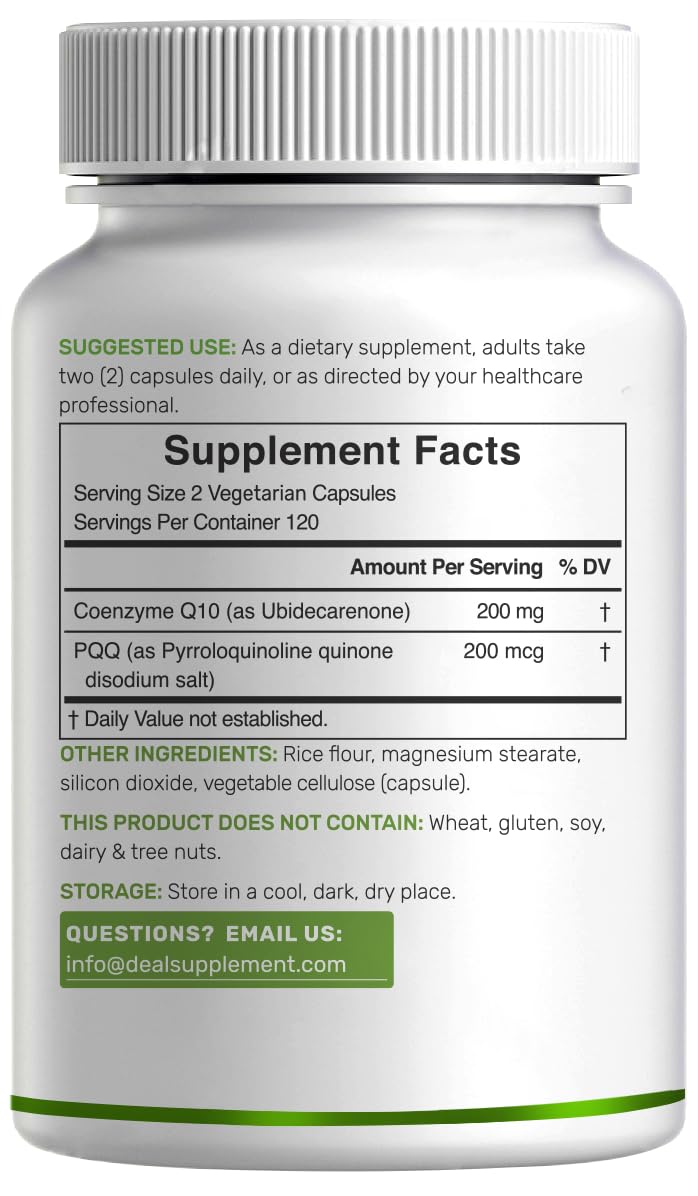 DEAL SUPPLEMENT CoQ10 ingredients: non-GMO vegan formula with PQQ disodium salt