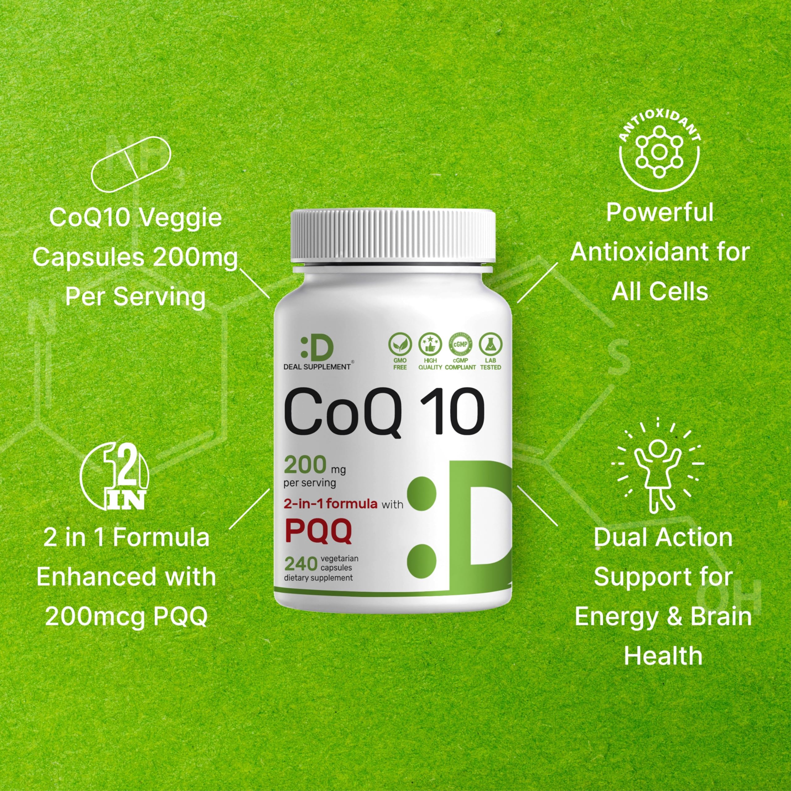 DEAL SUPPLEMENT CoQ10 nutrition label: transparent ingredients and allergen info