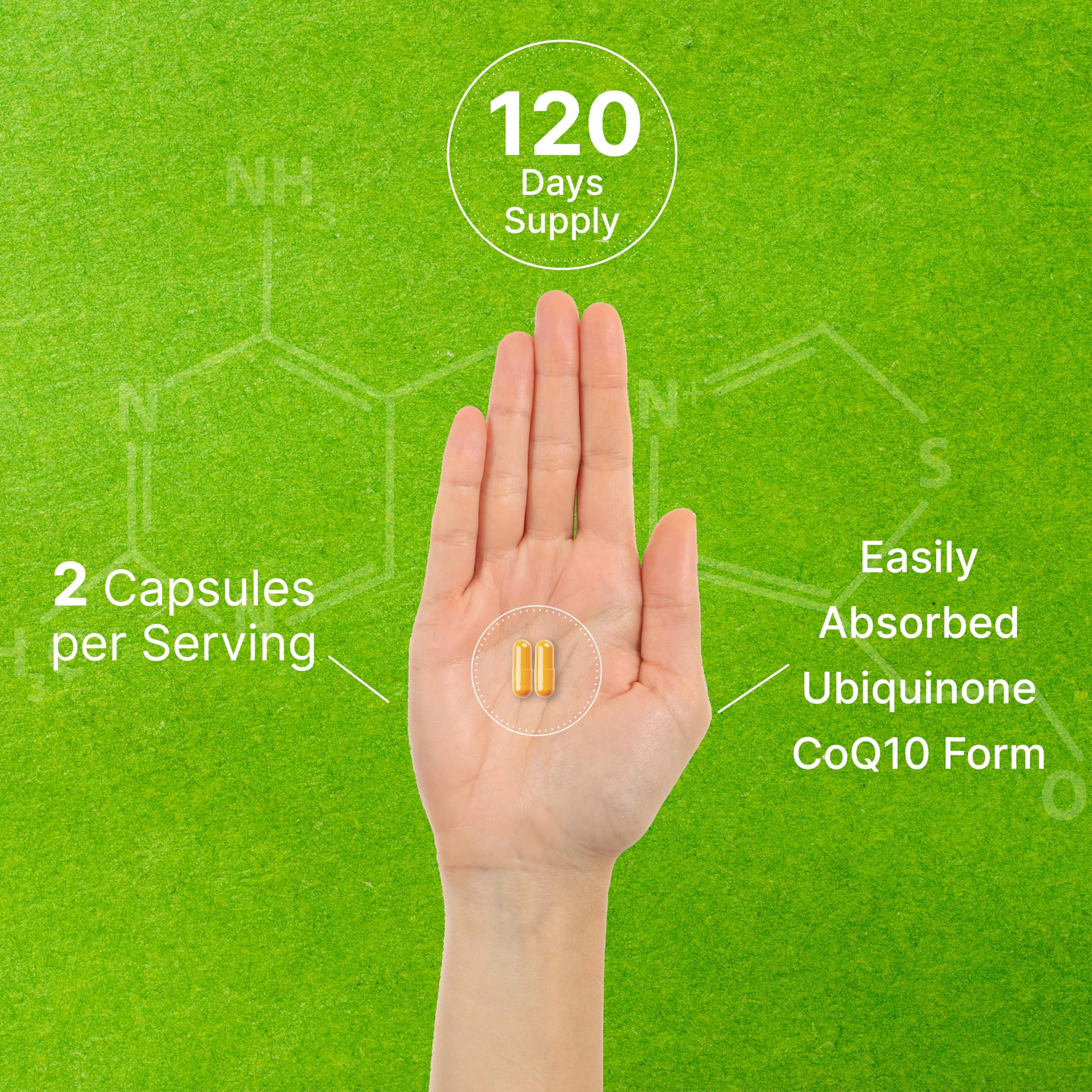 Deal Supplement CoQ10 Omega 3 capsules in hand indicating 120-day supply