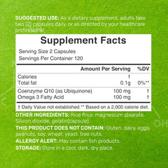 Deal Supplement CoQ10 Omega 3 label close-up highlights Non-GMO and allergen-free features