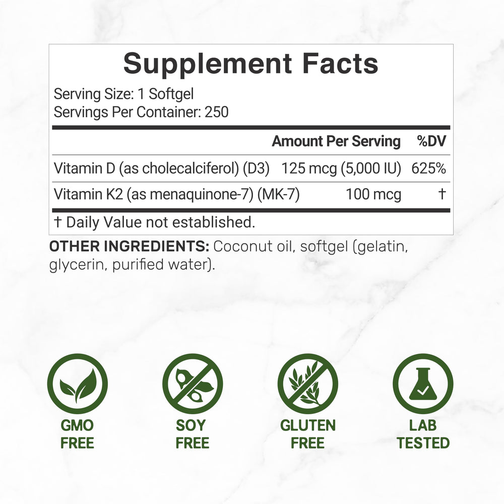 Deal Supplement d3 k2 softgel closeup highlights easy-to-swallow capsule