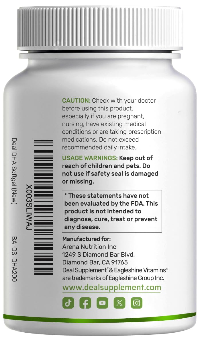 DEAL SUPPLEMENT DHA 240 softgels provide a 120-day supply.