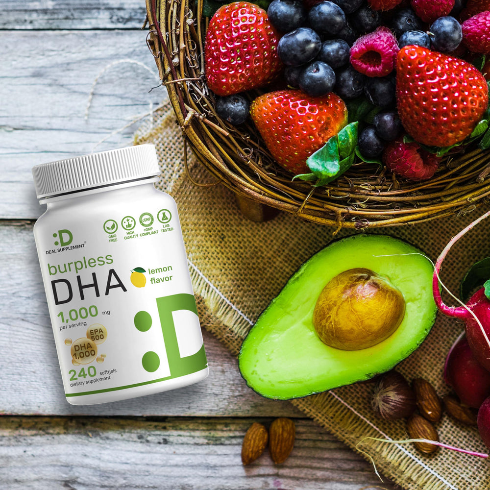 DEAL SUPPLEMENT DHA bottle banner indicates mercury-free omega-3 sourcing.