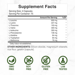 DEAL SUPPLEMENT serving size on bottle indicates four capsules per serving.