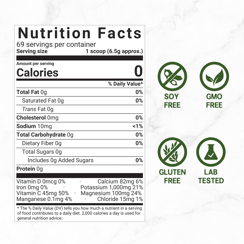 DEAL SUPPLEMENT Electrolytes powder with glass of water shows lemon-lime dissolution.