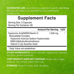 Closeup of DEAL SUPPLEMENT HA capsules with 1,500mg blend including MSM and vitamin C