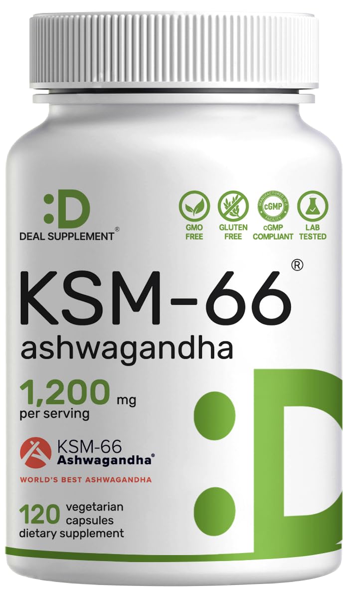 DEAL SUPPLEMENT KSM66 Ashwagandha bottle highlighting full-spectrum root extract