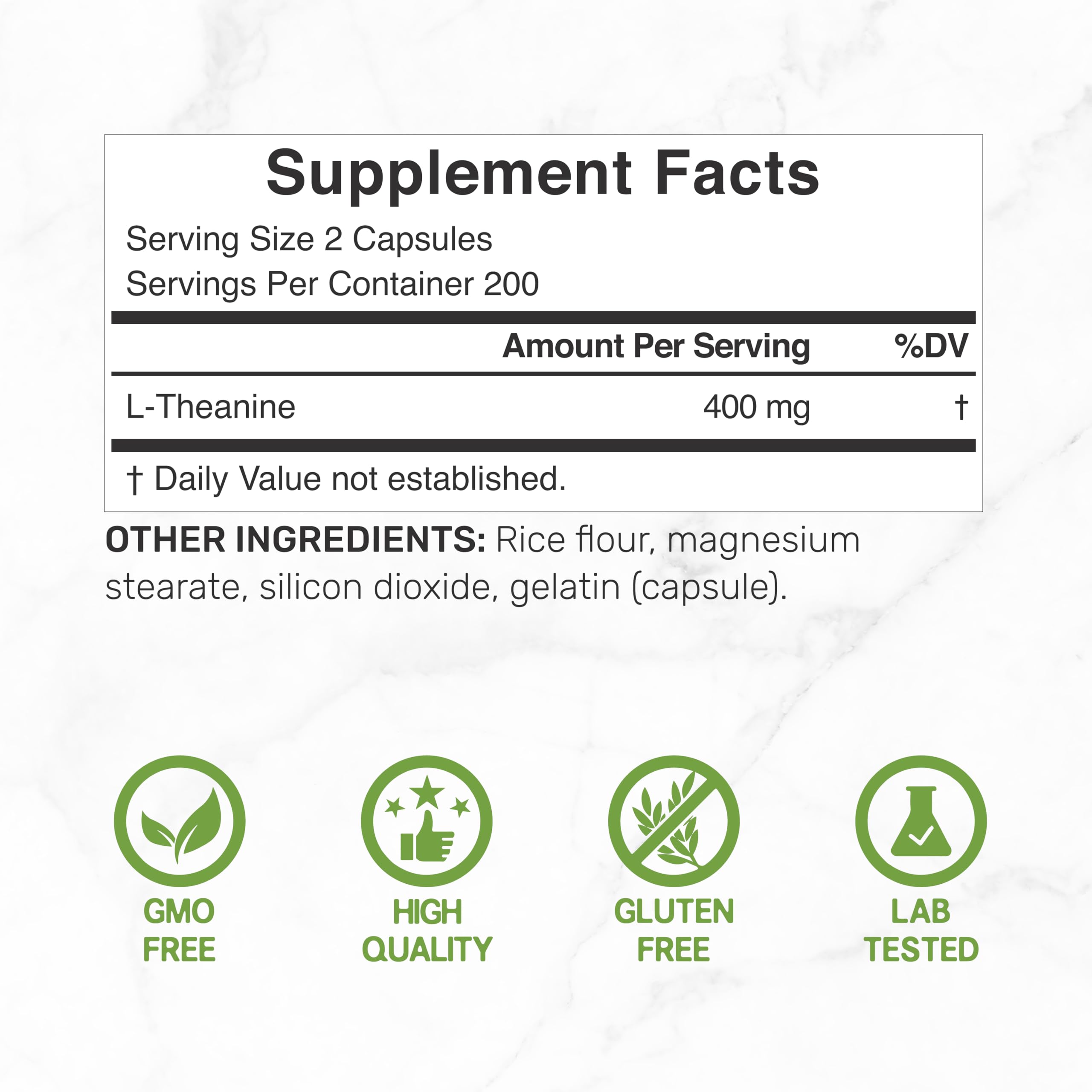 DEAL SUPPLEMENT L-Theanine capsules close-up highlights 400 mg strength.