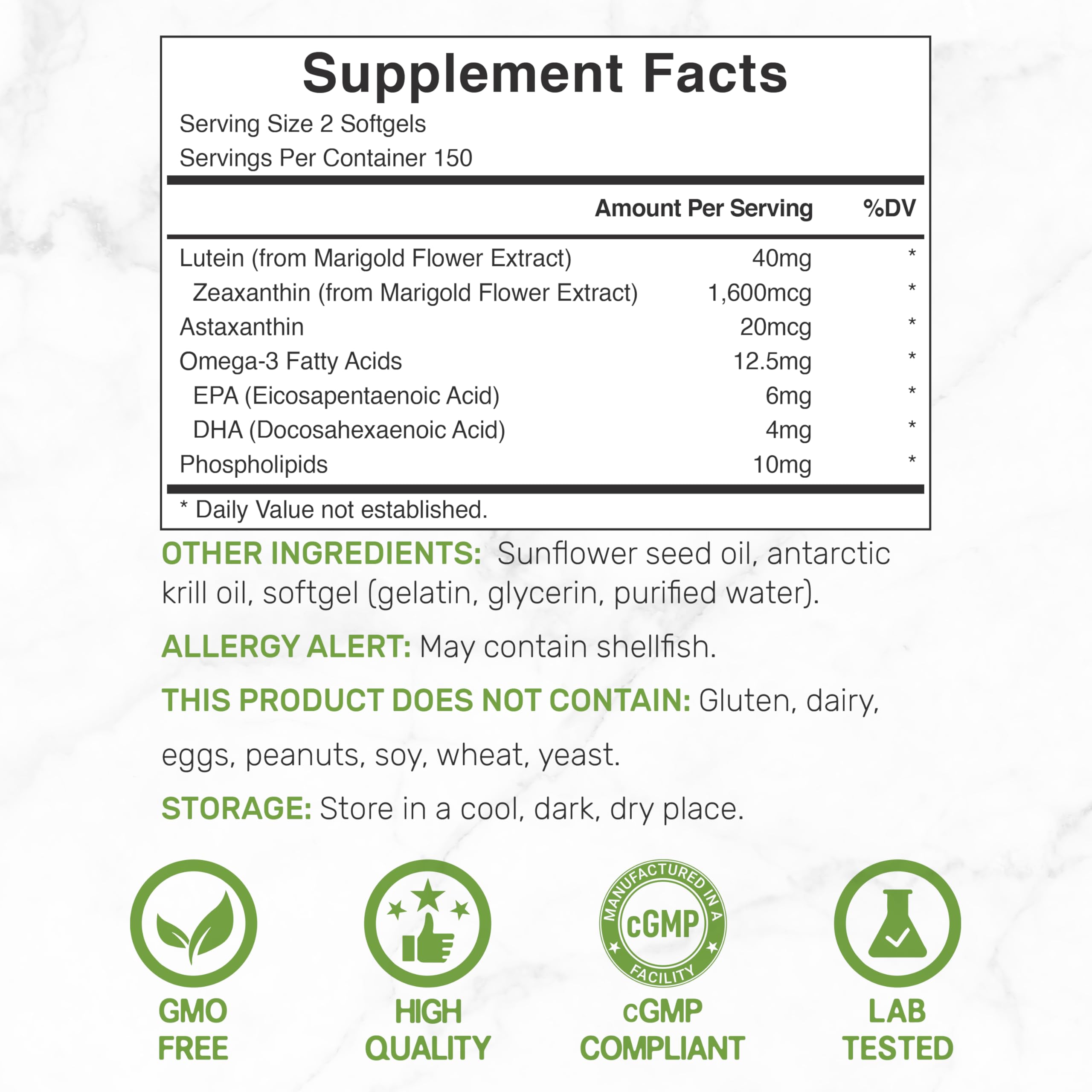 DEAL SUPPLEMENT lutein-zeaxanthin softgels label closeup highlighting the formula