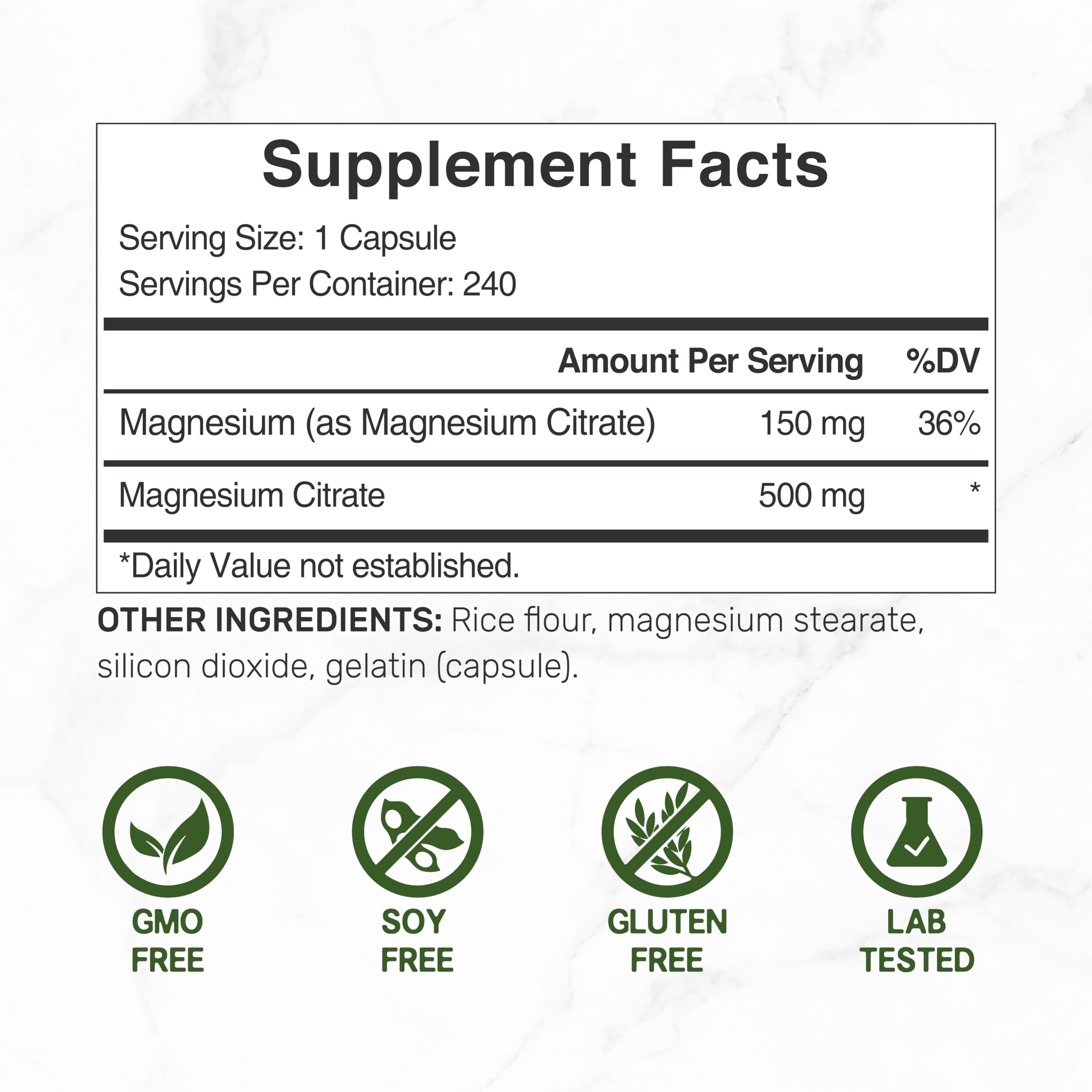 DEAL SUPPLEMENT Magnesium Citrate capsules closeup highlights 500mg per serving