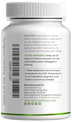 DEAL SUPPLEMENT Magnesium Citrate label close-up showing chelated formula