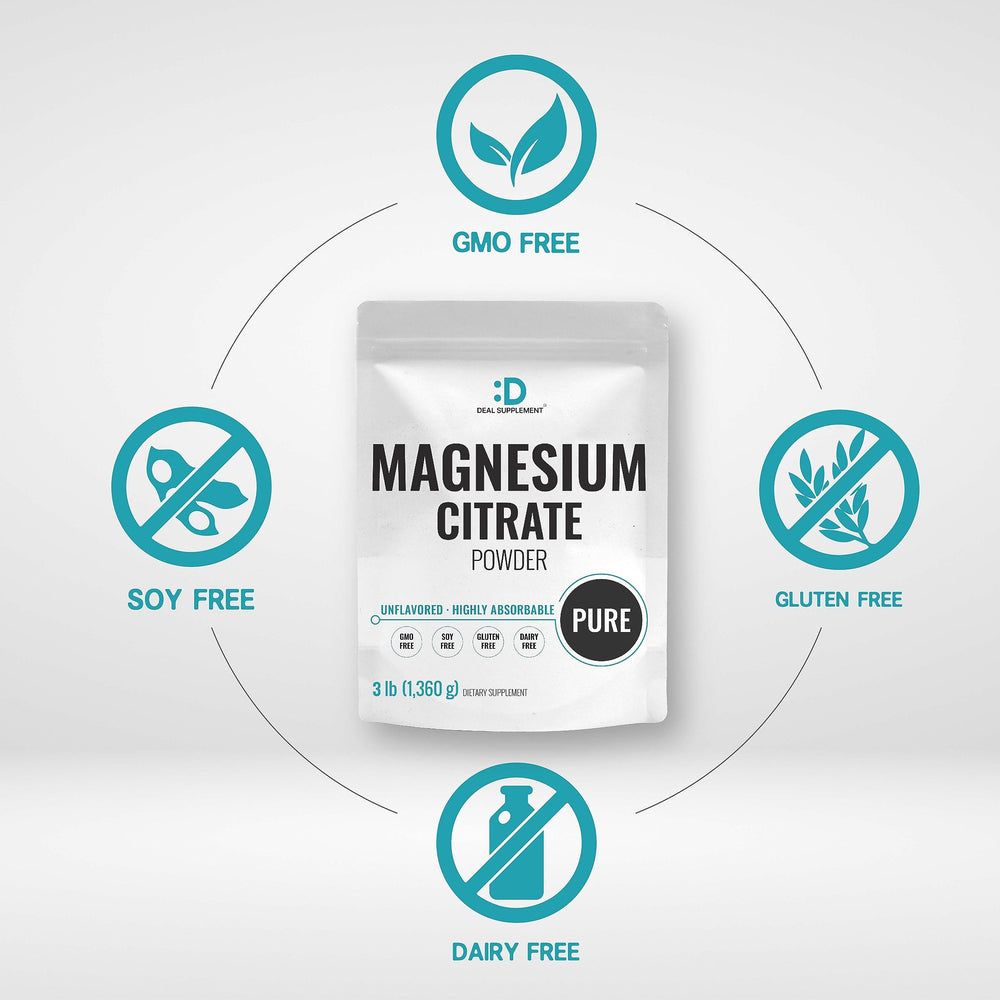 Deal Supplement Magnesium Citrate powder close-up showing texture for easy mixing.