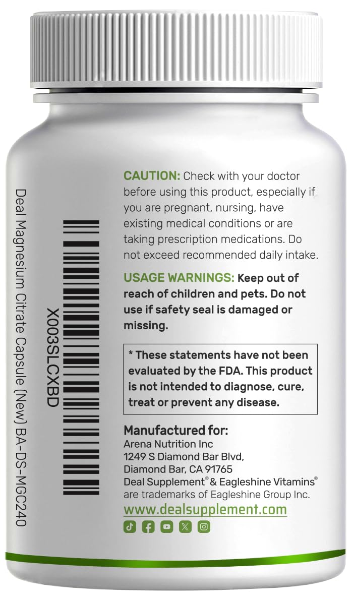 DEAL SUPPLEMENT Magnesium Citrate storage bottle kept sealed for freshness