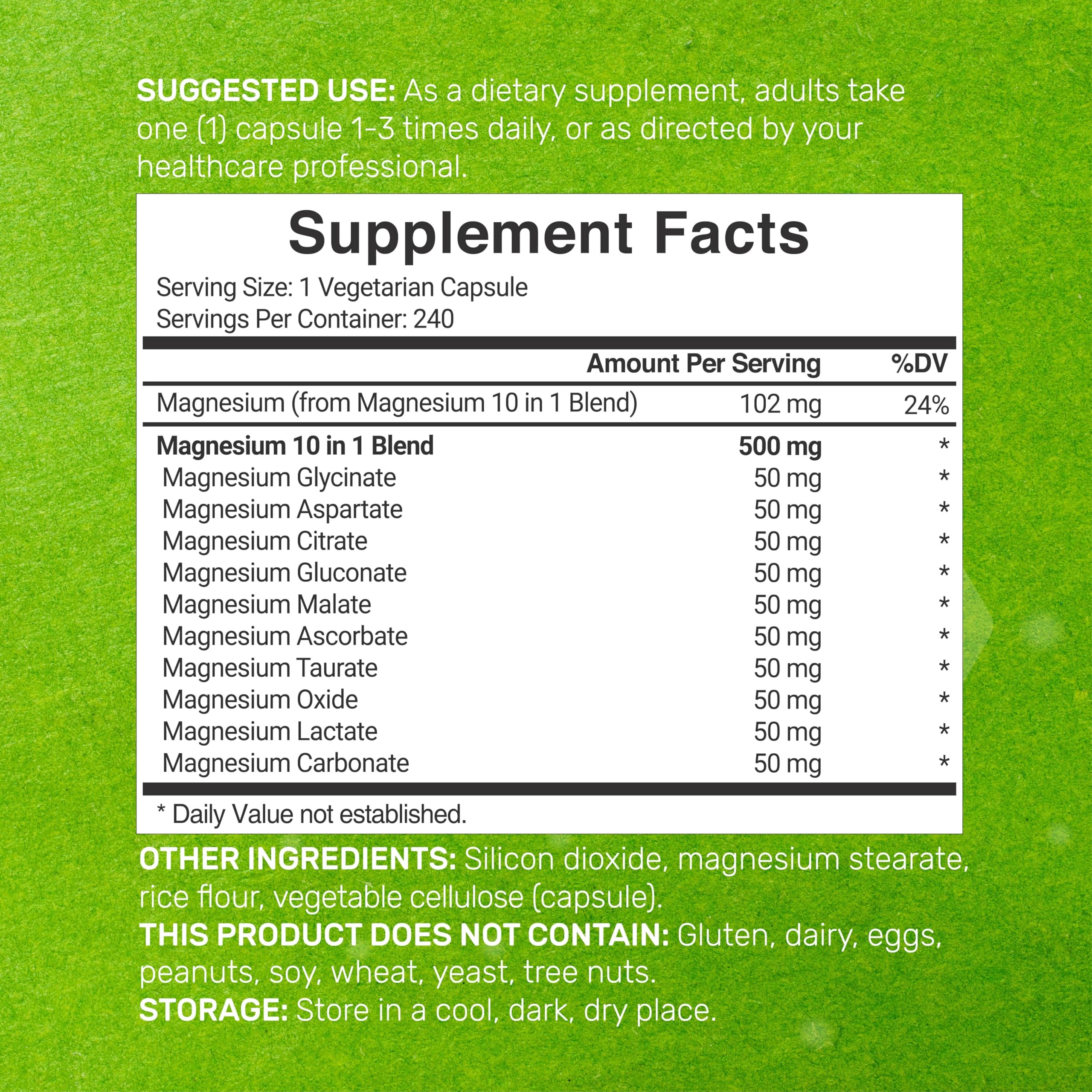 DEAL SUPPLEMENT Magnesium Complex bottle label highlights the 10 magnesium forms.