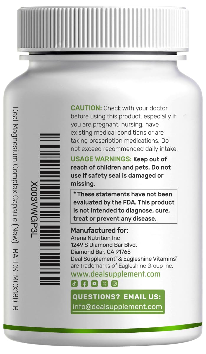 DEAL SUPPLEMENT Magnesium Complex bottle beside glass of water promotes hydration-friendly routine.