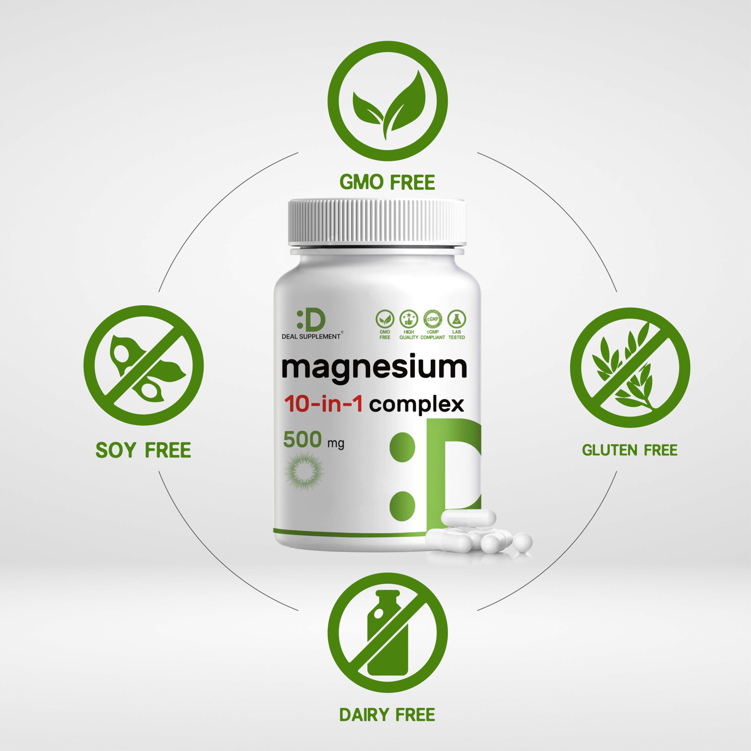 DEAL SUPPLEMENT Magnesium Complex capsules closeup for easy-to-swallow vegetarian use.