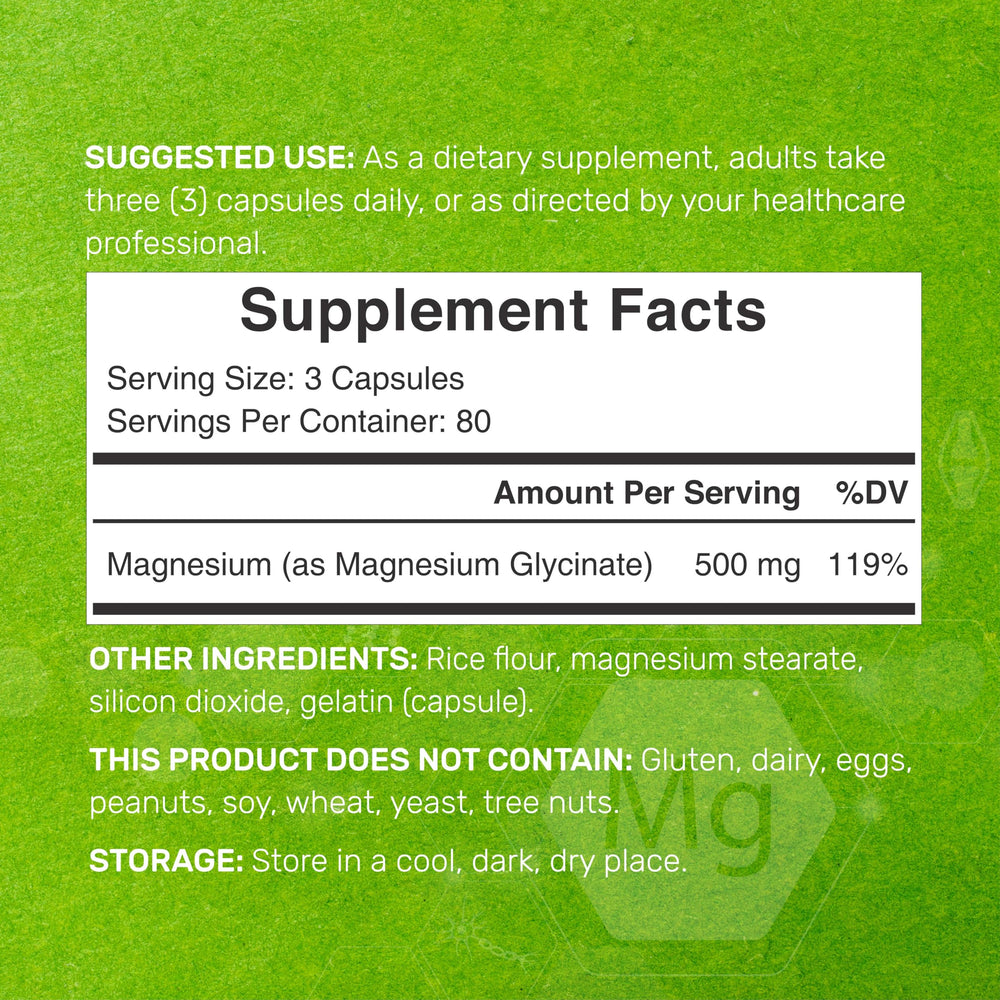 Deal Supplement magnesium glycinate capsules closeup shows gentle support.