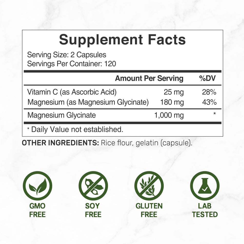 DEAL SUPPLEMENT Magnesium Glycinate capsules close-up showing chelated formula.