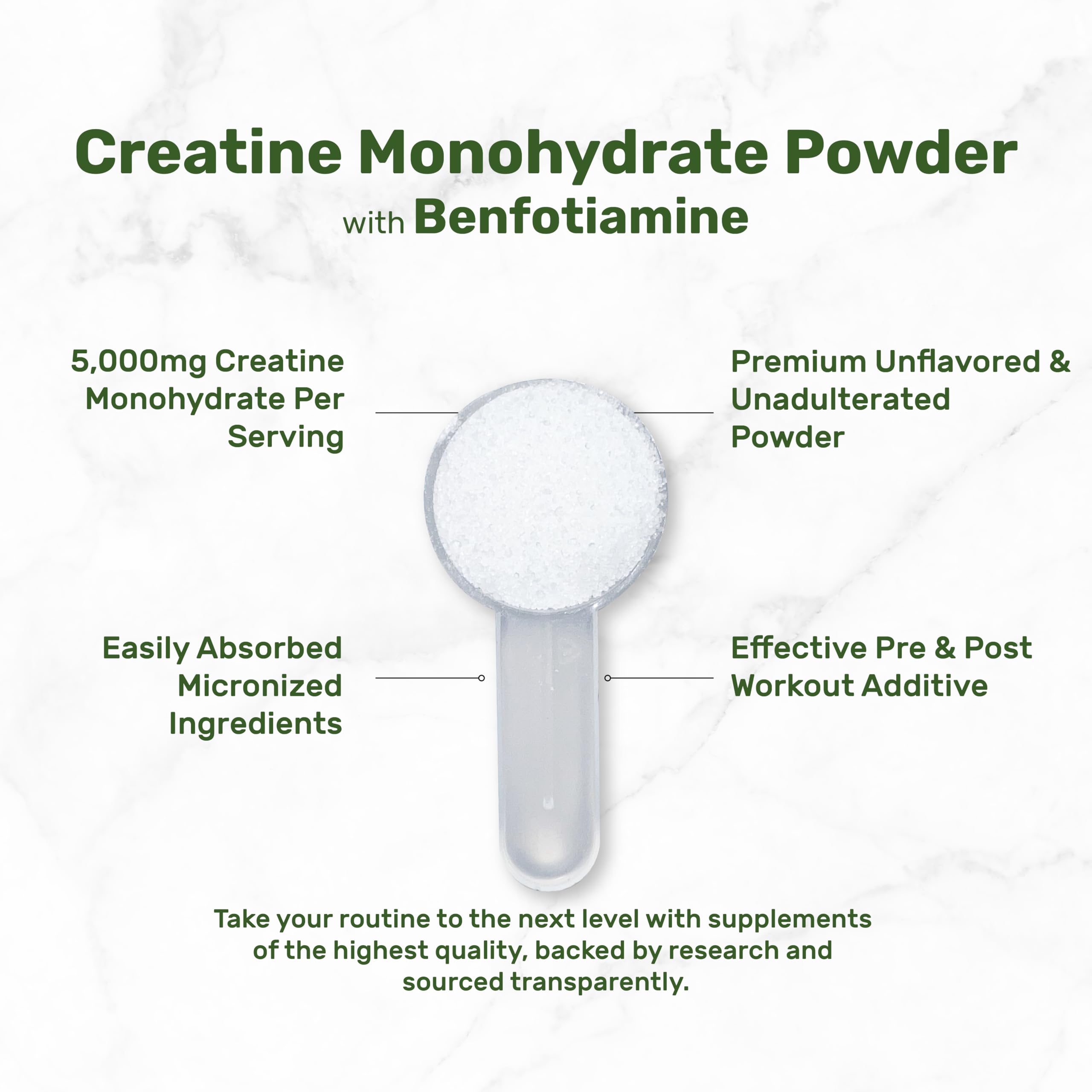 Closeup of micronized creatine powder shows fine texture for easy mixing.