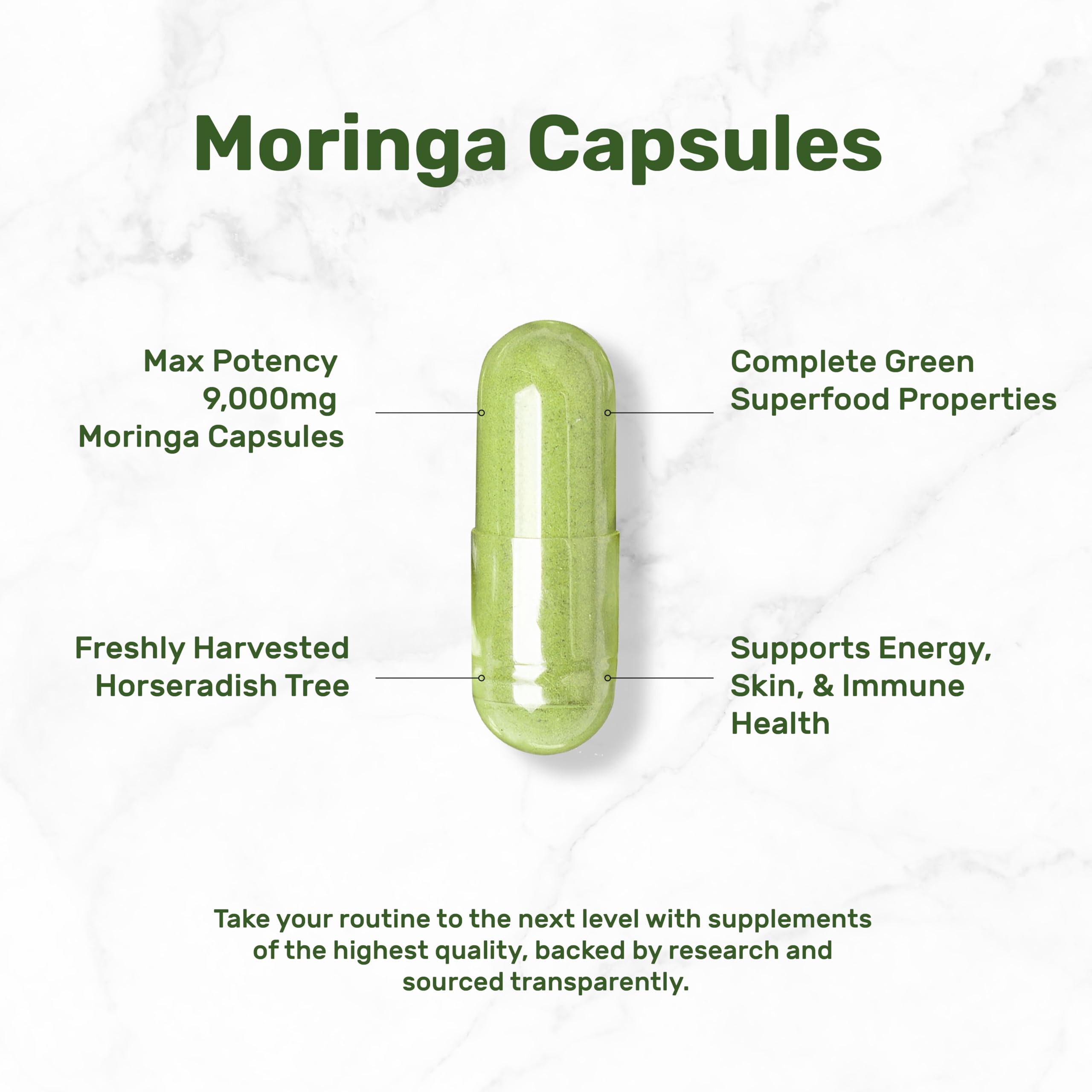 Deal Supplement Moringa label detail notes 15:1 extract and non-GMO purity.