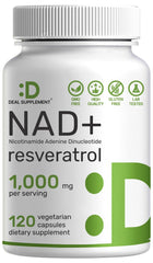 deal supplement nad+ resveratrol bottle front displaying all-in-one wellness formula