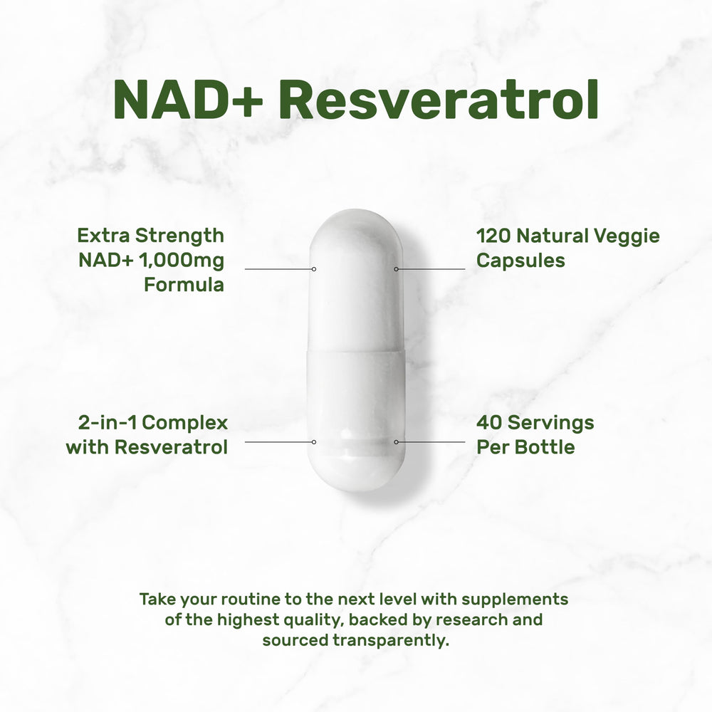 deal supplement nad+ resveratrol bottle label detail with ingredients highlights