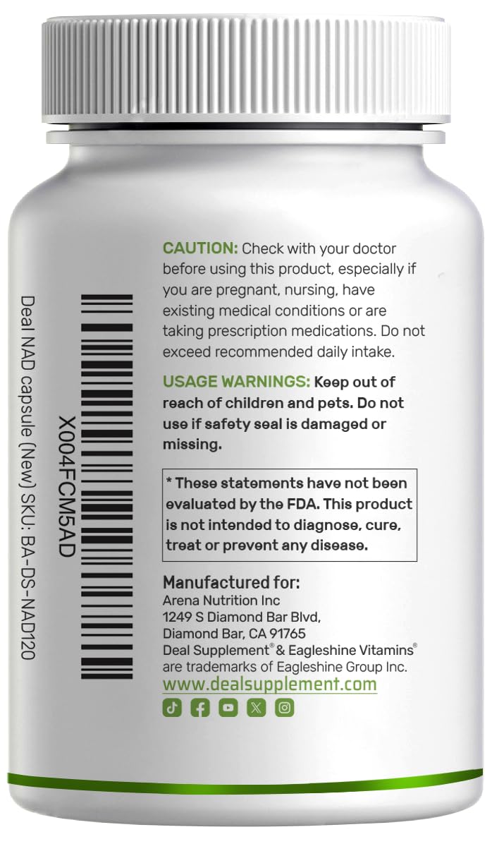 deal supplement nad+ resveratrol packaging box with usage guidance and labels