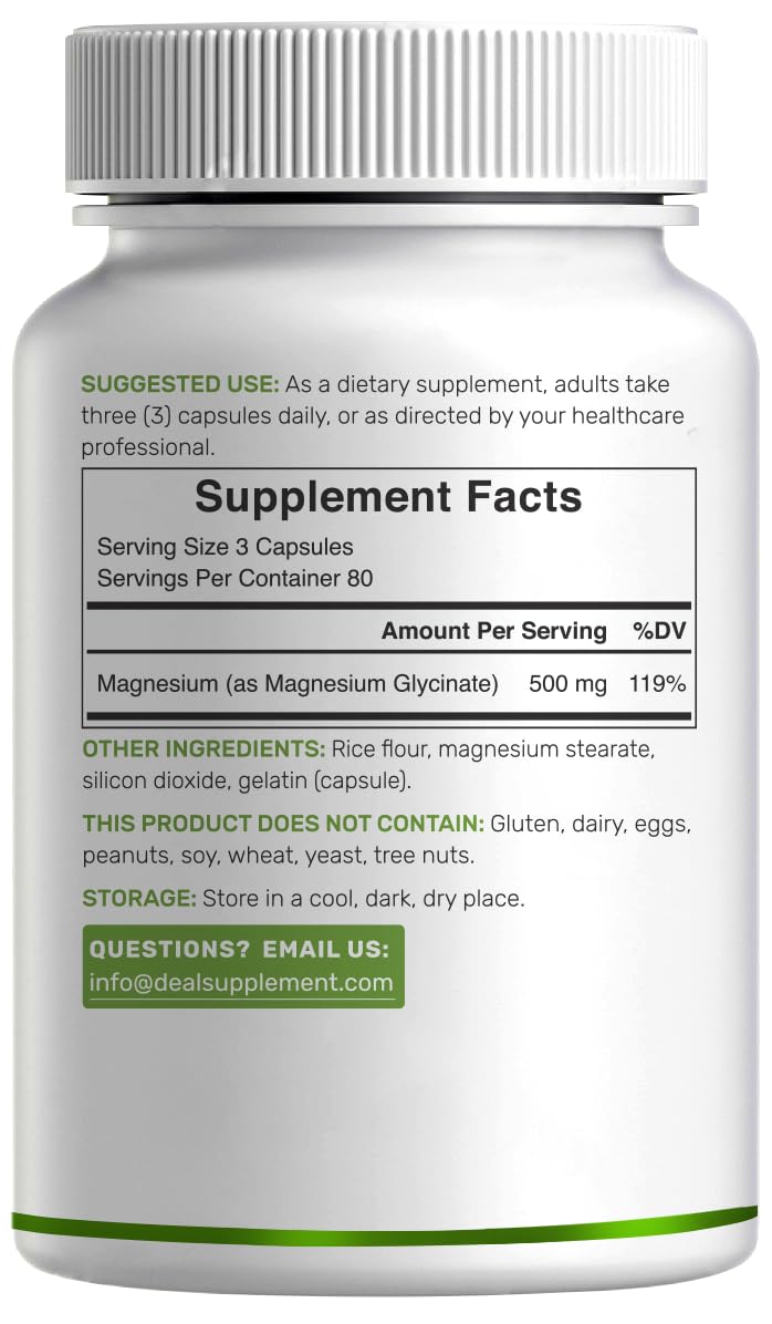 Nightstand scene with Deal Supplement magnesium glycinate suggests sleep support.